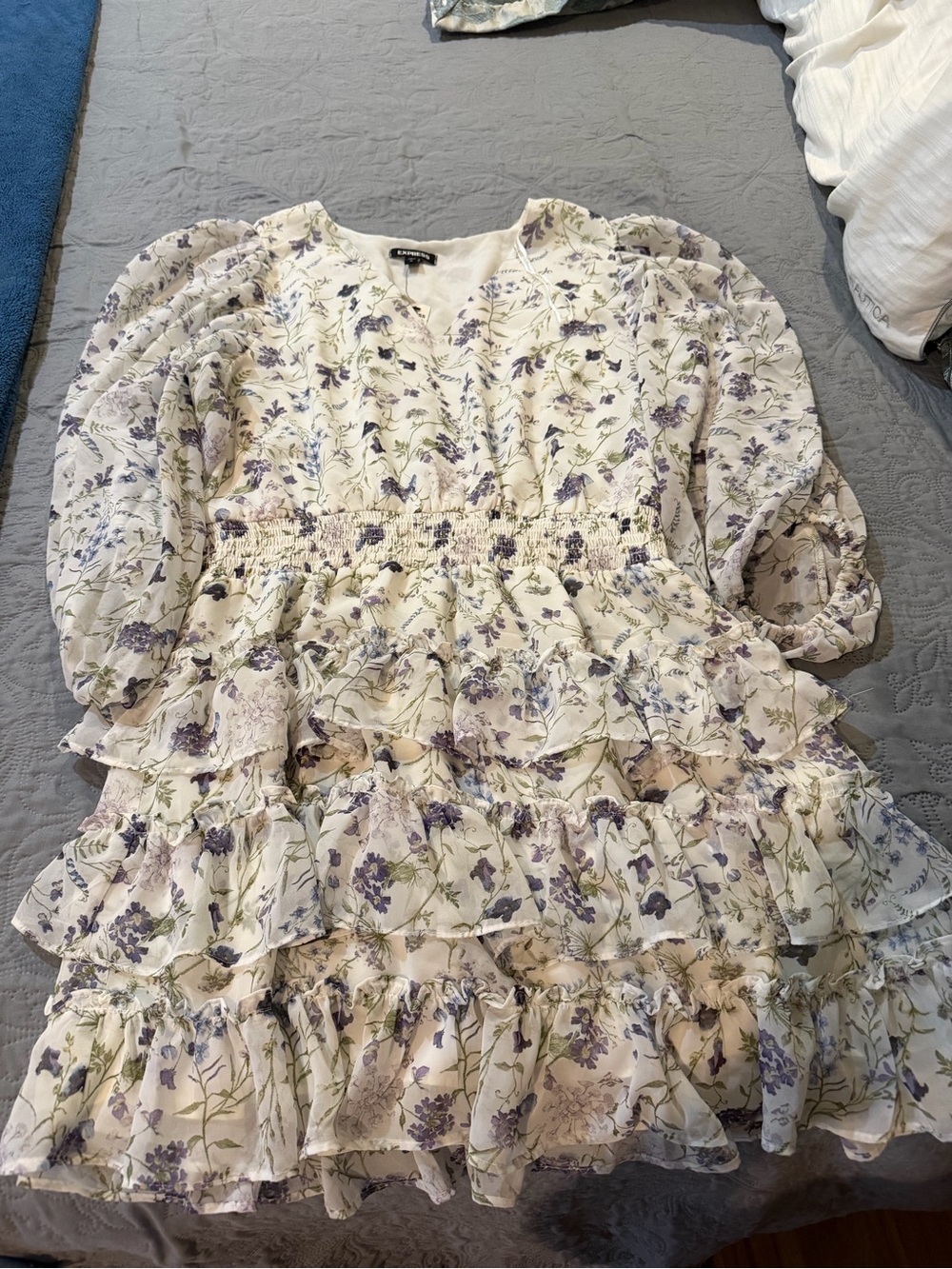 Express Floral V-Neck Dress in Cream and Lavender